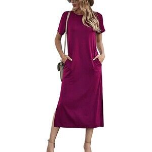 Naggoo Short Sleeve Split Maxi Dress with Pockets Sz XXL